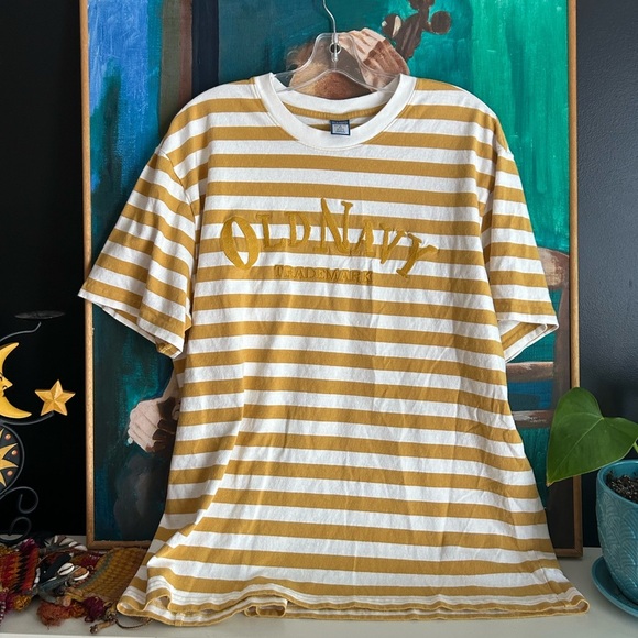 Old Navy Yellow and White Striped Embroidered Top XL - Picture 3 of 16